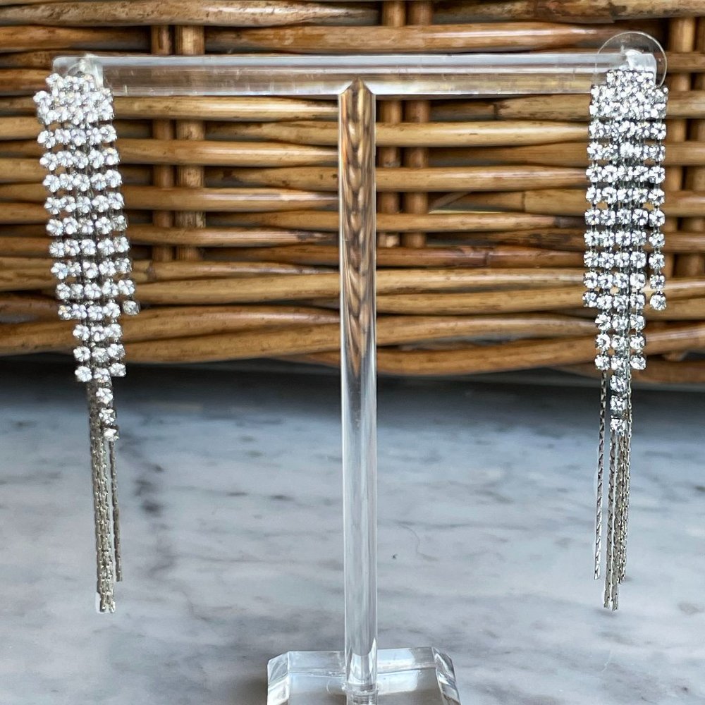 Christian Siriano New York Rhinestone 3” Earrings - Silver Tone